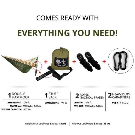 Amazon heiß verkaufende Outdoor-Camping-Hängematte, tragbare Doppelhängematte mit Baumgurt 