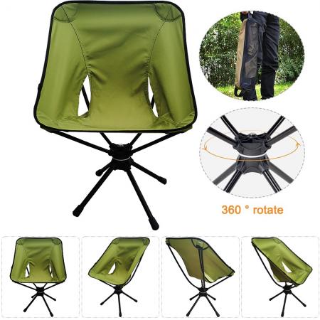 Kompakter, zusammenklappbarer 360-Grad-Camping-Drehstuhl aus Aluminium zum Angeln und Wandern. 