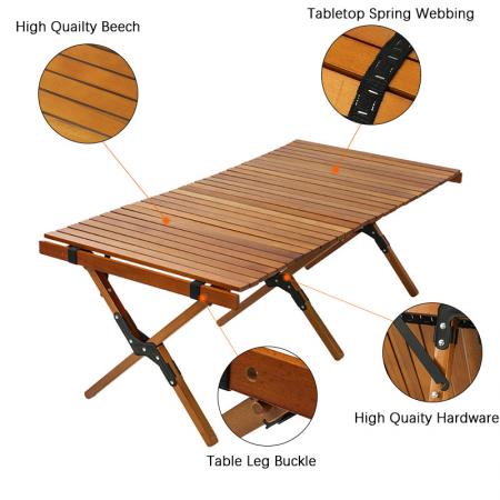Outdoor-Holztisch Holzklapptisch Rollcamping Klapp-Picknicktisch zum Strandangeln 