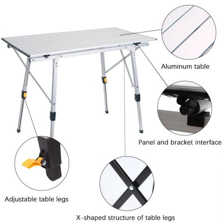 Tragbarer, verstellbarer Tisch, verstellbarer Campingtisch, höhenverstellbarer Tisch für den Außenbereich, tragbarer, faltbarer, leichter Tisch für Picknick, Strand, Camping, Party, Grillen 