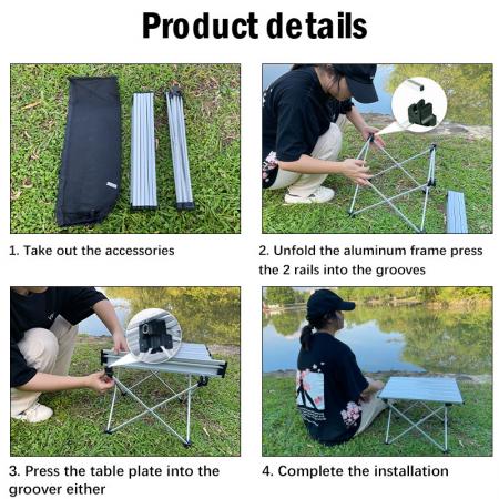 Leichter, aufrollbarer, tragbarer quadratischer Campingtisch aus Aluminium für Outdoor-Wanderpicknick 