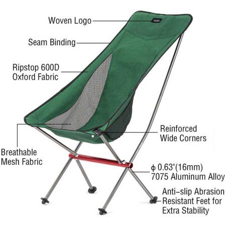 Aluminium-Strandstuhl, zusammenklappbarer Campingstuhl mit hoher Rückenlehne, leichter Stuhl mit Tragetasche für Wanderrucksäcke im Freien 