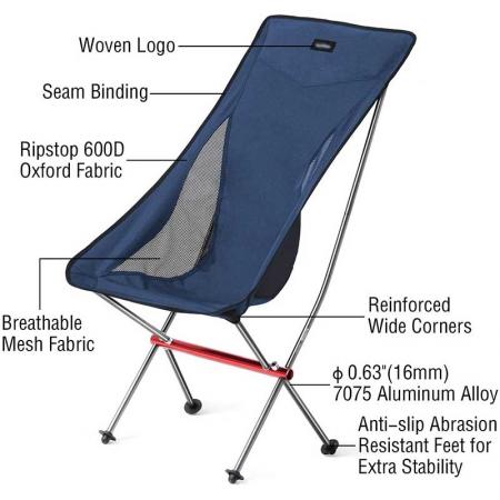 Outdoor-Klappstuhl Ultraleichter Campingstuhl Tragbare Strandstühle mit hoher Rückenlehne Klappbare Outdoor-Stühle für Outdoor-Camp 
