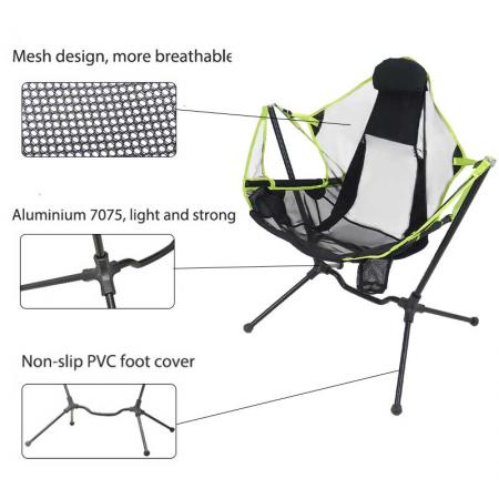 Schaukelstühle für draußen mit Handtaschen-Fußstütze Schaukelstuhl für den Strandbalkon Reisen Angeln Picknickstütze bis zu 300 lbs 