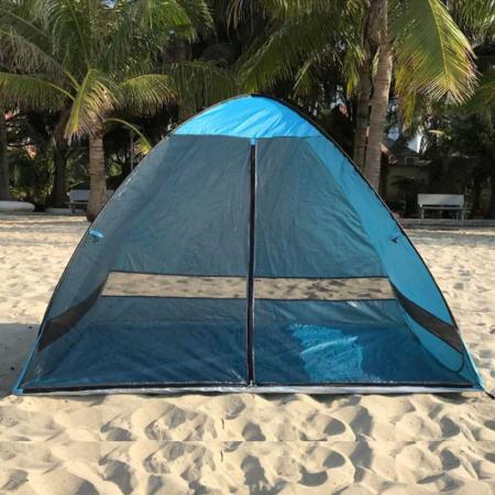 Einfach aufzubauendes Strandzelt Anti-UV-Strandschattenschutz Strandüberdachungszelt Sonnenschutz mit 3 Mesh-Fenstern für 2-3 Personen 