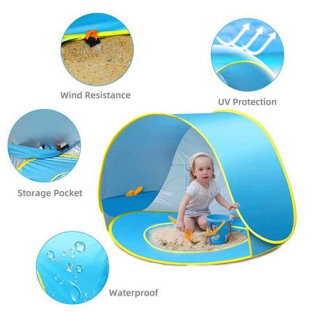 Baby-Strandzelt Pop-up-Sonnenschutz mit Pool UPF 50+ Schutz für tragbares Baby- oder Kleinkinderzelt
 