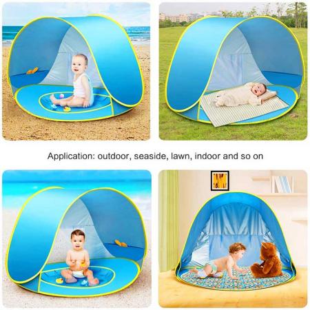 Baby-Strandzelt Pop-up-Sonnenschutz mit Pool UPF 50+ Schutz für tragbares Baby- oder Kleinkinderzelt
 
