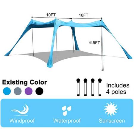 Sonnenschutz für Strandzelt Pop-up-Sonnenschutz 10 x 10 FTUPF50+ mit Aluminiumstangen für Strandcamping und Outdoor
 