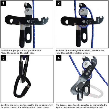 Kletterausrüstung für Klettersteige und Abseilgeräte zum Abseilen
 