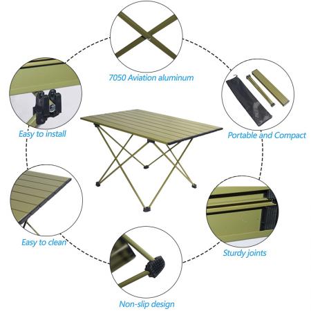 Tragbarer Tisch, zusammenklappbar, Aluminium-Camp-Picknicktisch, zusammenklappbar mit einer Tasche für Outdoor, Wandern, Rucksackreisen 