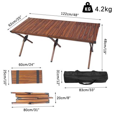 Outdoor-Holzmaserung Tisch Klapptisch Roll Camping Klapp-Picknicktisch für Strandangeln
 