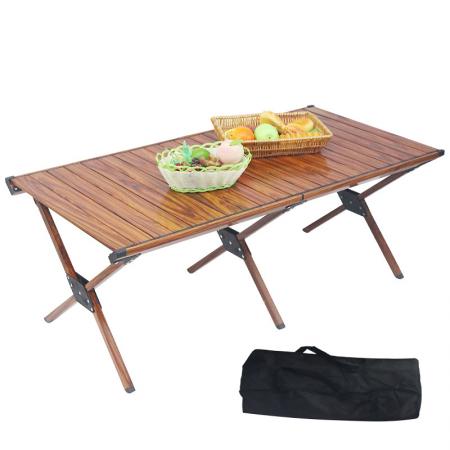 Outdoor-Holzmaserung Tisch Klapptisch Roll Camping Klapp-Picknicktisch für Strandangeln
 