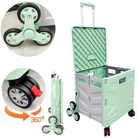 Hochwertiger Kunststoff-Aufbewahrungsbox-Klappwagen, tragbarer Einkaufswagen mit 8 Rädern, grün, gelb, rosa 
