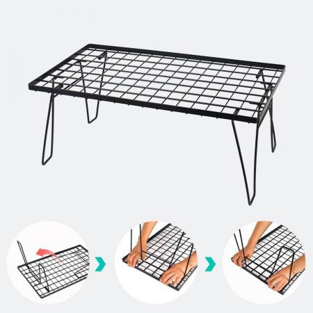 Klappbarer Eisengittertisch für den Außenbereich, Grill, Camping, selbstfahrender Picknicktisch, Abtropfgestell mit Bambusbrett 