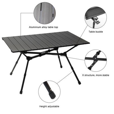 2023 Neuer tragbarer, zusammenklappbarer Campingtisch, faltbarer Outdoor-Aluminium-Picknick-Strandtisch mit stabiler X-Stange 
