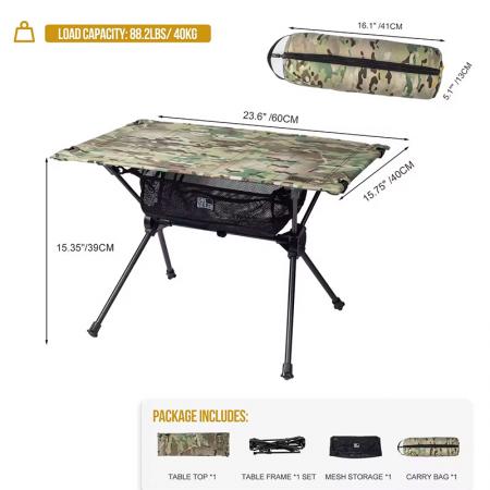 Kundenspezifisches Paket, zusammenklappbarer, ultraleichter Camping-Tisch aus Aluminium mit Stoffplatte und Tasche 