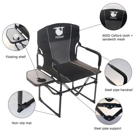 600D Oxford Outdoor Relax Tragbarer Direktor Klapp-Campingstuhl mit Beistelltisch 