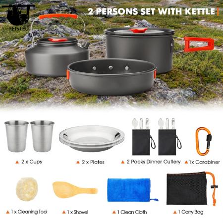 2-3 person Tragbare Camping Picknick Kochgeschirr Set Geschirr Kombination 