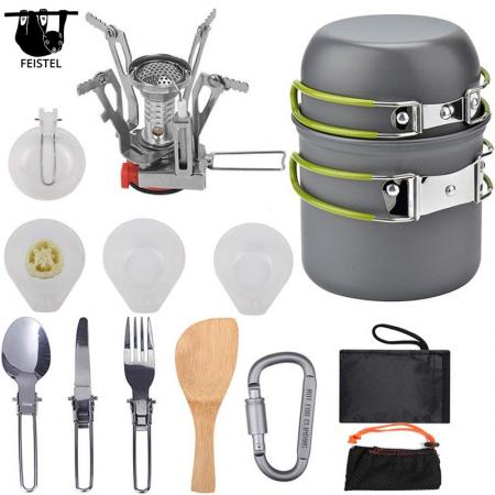 Outdoor Tragbare Picknick Kochgeschirr Kit Alumina Topf Set Reise Kochen Zubehör 