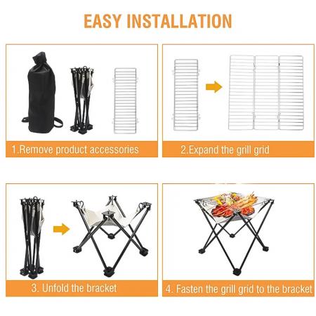 Outdoor tragbarer Klappgrill feuerfestem Stoff Edelstahl Picknick Grill BBQ Charcoal Grill