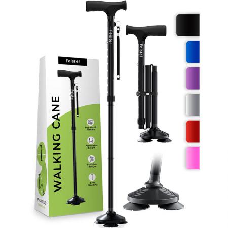 Neuer Gehstock für ältere Männer, zusammenklappbar, mit T-Griffen, stabiler Krückstock, rutschfest, faltbar, ideal zum Wandern und Gehen. 
