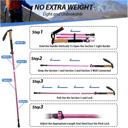 5-teilig faltbare Trekkingstöcke aus Flugzeugaluminium 7075 