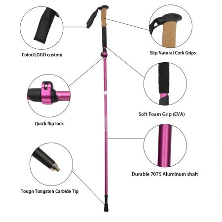 5-teilig faltbare Trekkingstöcke aus Flugzeugaluminium 7075 