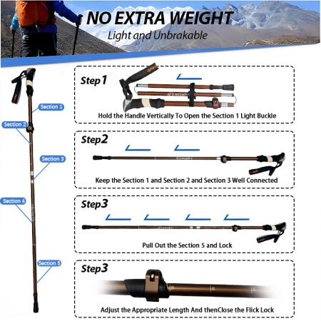 Ultraleichter, 5-teiliger, faltbarer Trekkingstock aus 6061 Aluminiumlegierung, moderner, verstellbarer Outdoor-Wanderstock mit EVA-Griff 
