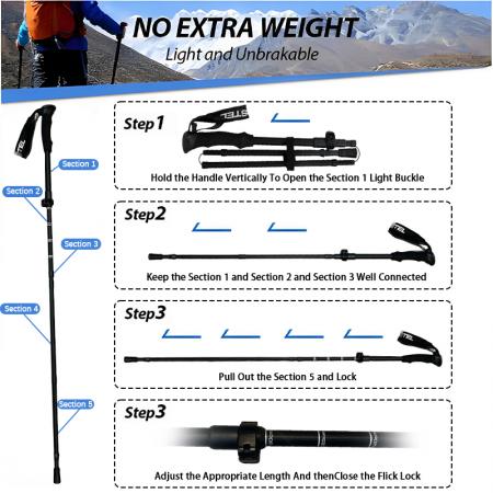 Ultraleichter Trekkingstock aus 6061 Aluminiumlegierung, 5-teilig, faltbar, mit EVA-Griff, moderner, verstellbarer Outdoor-Wanderstock