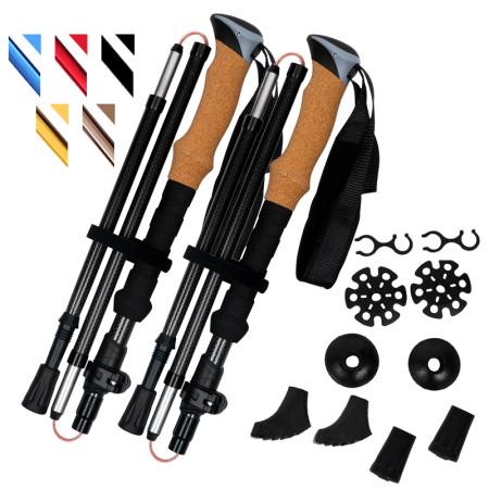 Faltbarer Wanderstock aus Aluminiumlegierung mit Korkgriffen, verstellbar, mit Gummispitze