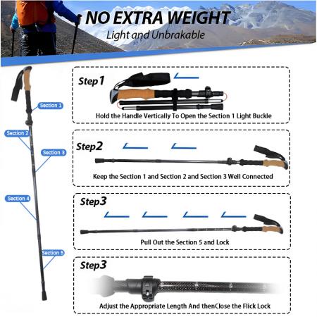 Faltbarer Wanderstock aus Aluminiumlegierung mit Korkgriffen, verstellbar, mit Gummispitze