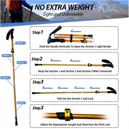 1 Paar 5-teilige, zusammenklappbare, ausziehbare und faltbare Trekking- und Wanderstöcke aus Aluminium 