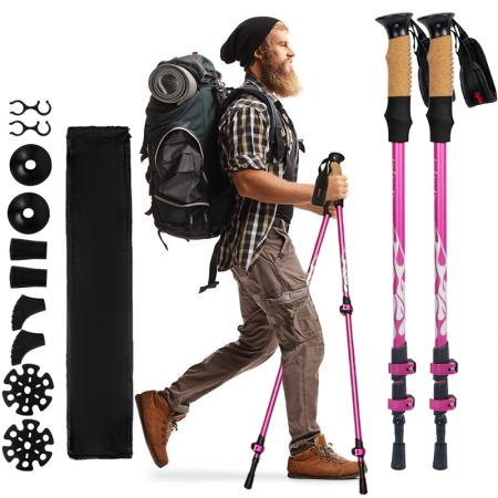 Outdoor-Bergwanderstock, teleskopierbar, ultraleicht, aus Carbonfaser, faltbar, Aluminium 7075, nordischer Stil, Trekkingstock 