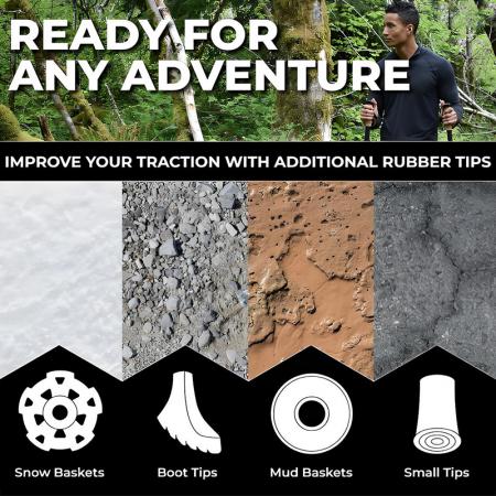 Tragbare, verstellbare Trekkingstöcke aus hochwertigem Aluminium mit Gummigriffspitzen – ideal für aktives Wandern und Trekking. 