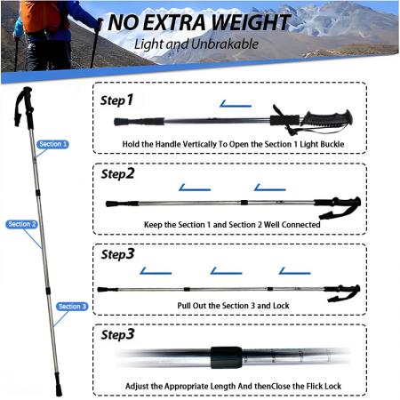 Outdoor-Teleskop-Wanderstöcke aus Aluminiumlegierung mit Gummigriff, leicht und mit Innenverriegelung 