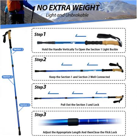 Dreiteiliger, teleskopierbarer Wanderstock aus Duralumin 6061 Aluminiumlegierung für den Außenbereich 