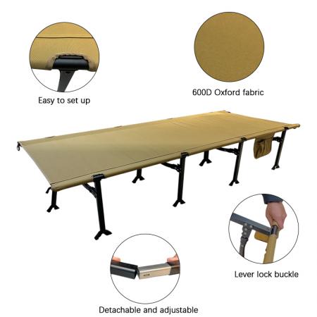 Individuell anpassbares, faltbares Campingbett, tragbares Aluminium-Campingbett für Erwachsene mit Seitentaschen 