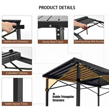 Tragbarer, quadratischer Klapptisch aus Metall für Terrasse und Garten
