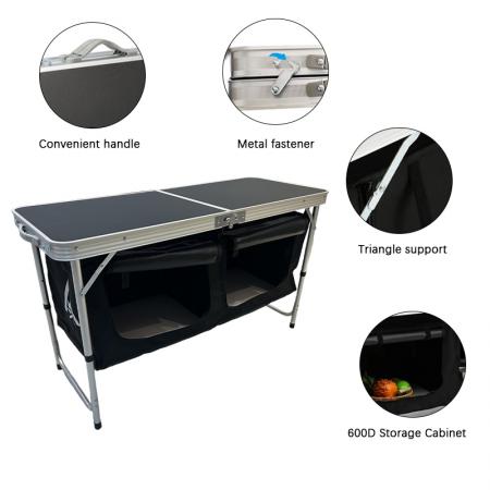 Tragbarer, einfach aufzubauender, klappbarer Küchentisch für Outdoor-Aktivitäten wie Camping und Picknick.