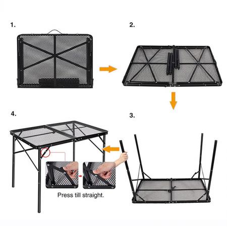 Tragbarer Klapptisch mit höhenverstellbaren Beinen, geeignet für Camping und Grillen im Freien