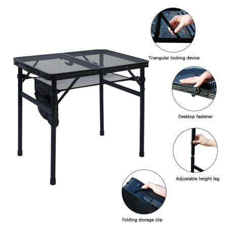 Klappbarer Campingtisch aus Aluminium mit Netzgewebeplatte, tragbarer Grill- und Picknicktisch, OEM/ODM 