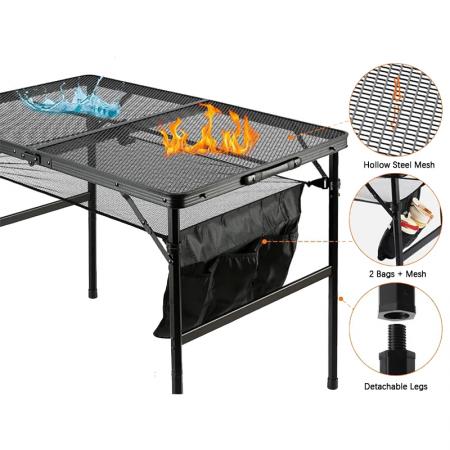 Klappbarer Campingtisch aus Aluminium mit Netzgewebeplatte, tragbarer Grill- und Picknicktisch, OEM/ODM 