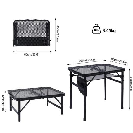 Klappbarer Campingtisch aus Aluminium mit Netzgewebeplatte, tragbarer Grill- und Picknicktisch, OEM/ODM 