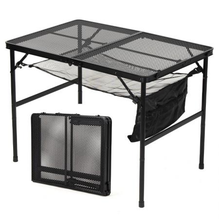 Klappbarer Campingtisch aus Aluminium mit Netzgewebeplatte, tragbarer Grill- und Picknicktisch, OEM/ODM 