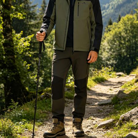 Leichte Trekkingstöcke aus Aluminium, Wolframstahlspitzen, 3-teilig, zusammenklappbar, gerader EVA-Griff, bis 150 kg belastbar 