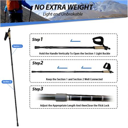 Faltbarer Trekkingstock aus Aluminiumlegierung mit komfortablem Korkgriff für Wanderungen und Outdoor-Aktivitäten 