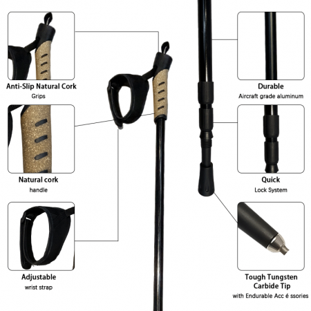 Verstellbare Wanderstöcke aus Aluminium für Outdoor-Reisen, OEM-anpassbar 