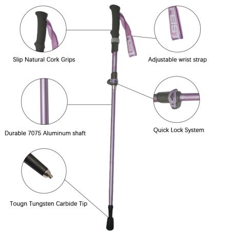 Dreiteilige, verstellbare, leichte und faltbare Trekkingstöcke aus Kohlefaser mit Wolframstahlspitze 