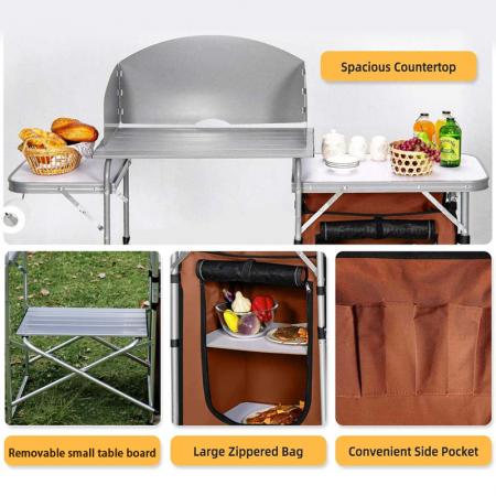 Multifunktionaler, klappbarer Aluminium-Campingküchentisch mit Oxford-Tasche und Schrank