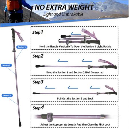Dreiteilige, verstellbare, leichte und faltbare Trekkingstöcke aus Kohlefaser mit Wolframstahlspitze 